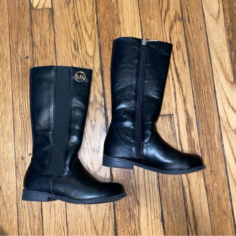 MICHAEL KORS Emma Liberty Black Knee High Zip Up Faux Leather Boots Girls 13